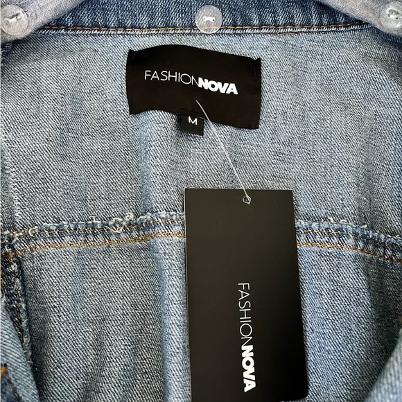 New with Tags Medium Size Fashion Nova Hooded Jean Jacket with cotton sleeves! - Picture 3 of 4